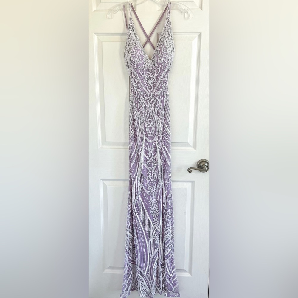 Scala lavender fitted prom dress